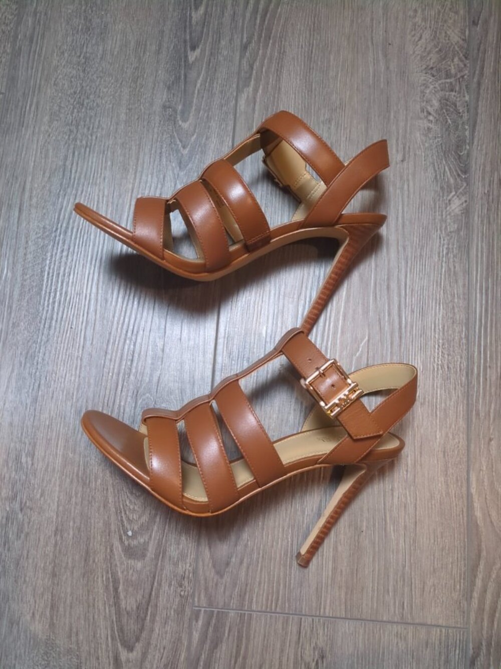 Michael Kors Jagger High Heel Stiletto Strappy Sandal Leather Luggage - Picture 4 of 4